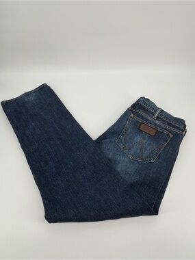 Wrangler retro slim straight Jeans Men 38x34 Blue Denim Stretch WLT88BZ Whiskere